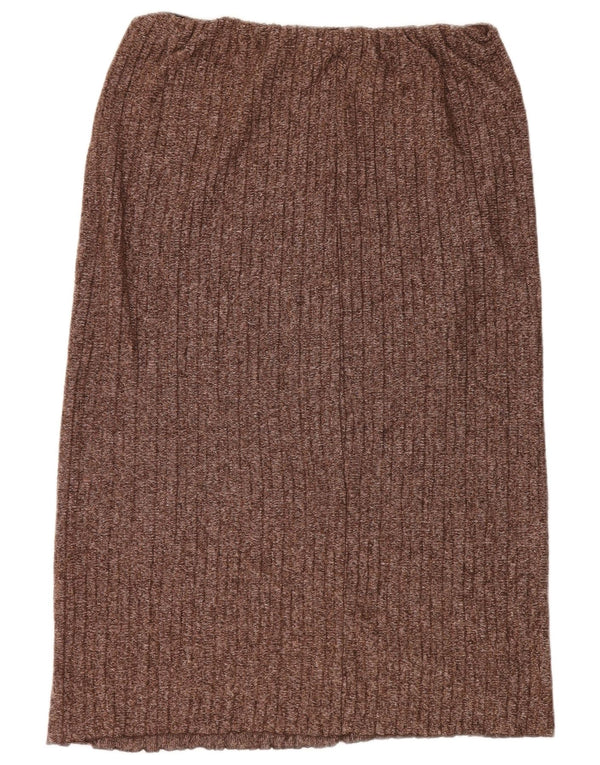 Zara Womens Knit Straight Skirt Large W30  Brown Flecked Polyester