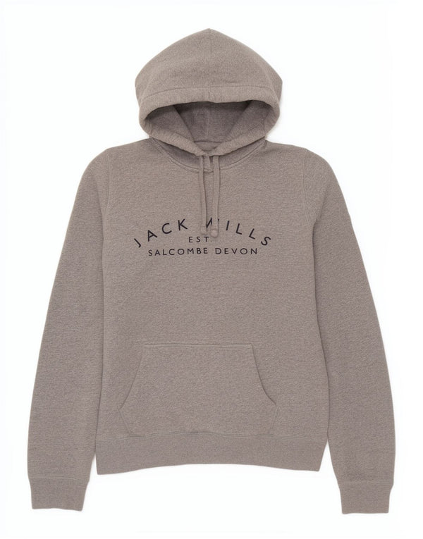 Jack Wills Womens Graphic Hoodie Jumper UK 10 Small Grey Flecked Cotton
