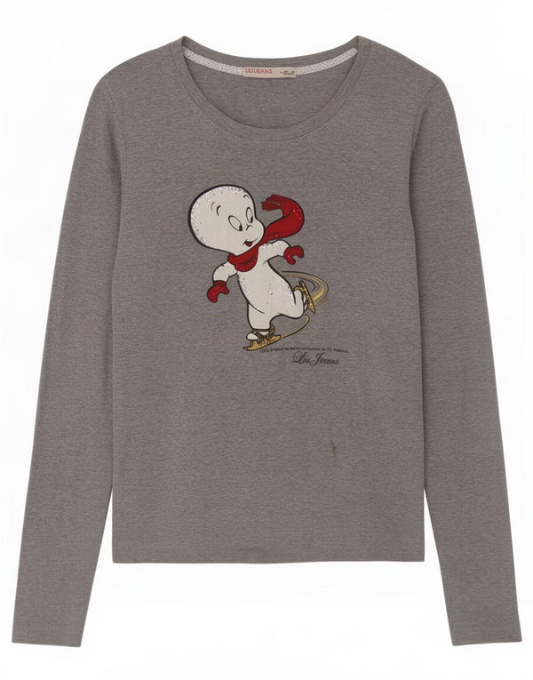 Liu Jo Womens Graphic Top Long Sleeve UK 8 Small Grey Cotton