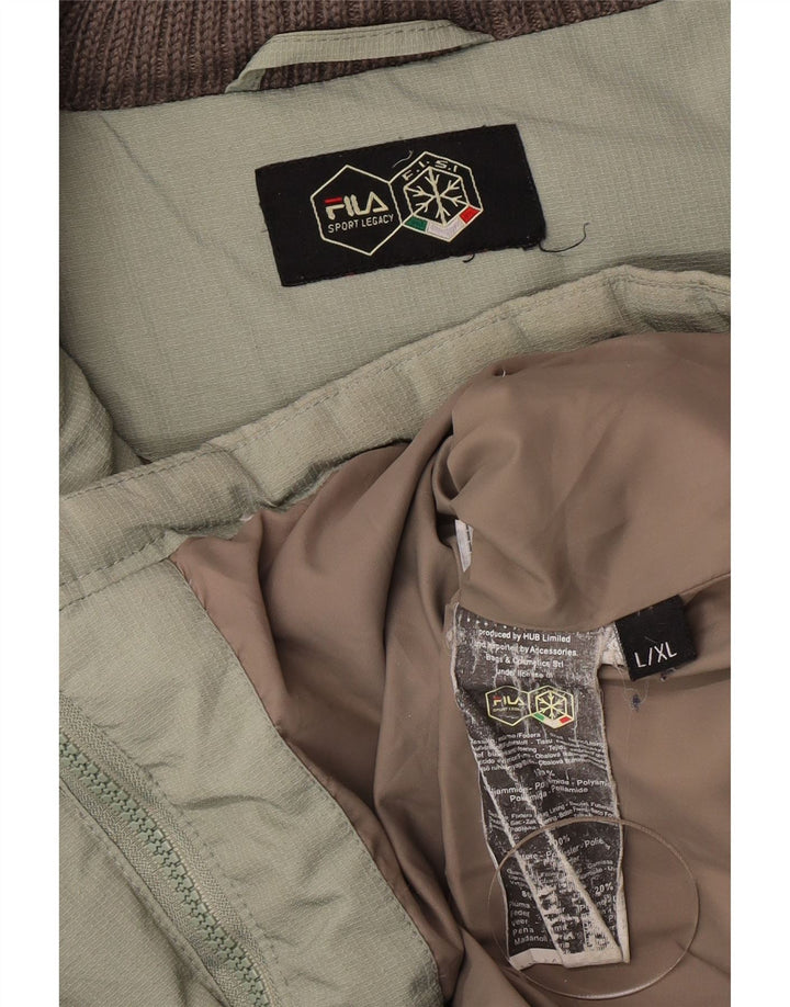 Fila Mens Hooded Padded Jacket UK 40 Large Khaki Polyamide