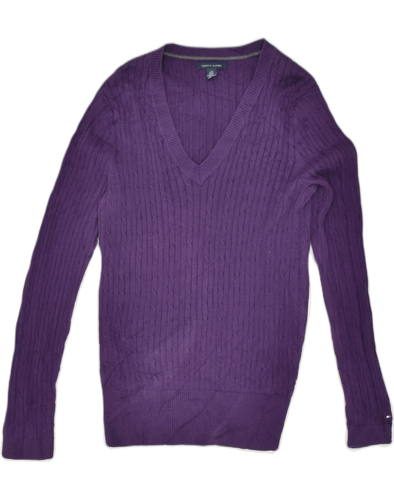 TOMMY HILFIGER Womens V-Neck Jumper Sweater UK 16 Large Purple Cotton | Vintage | Thrift | Second-Hand | Used Clothing | Messina Hembry 