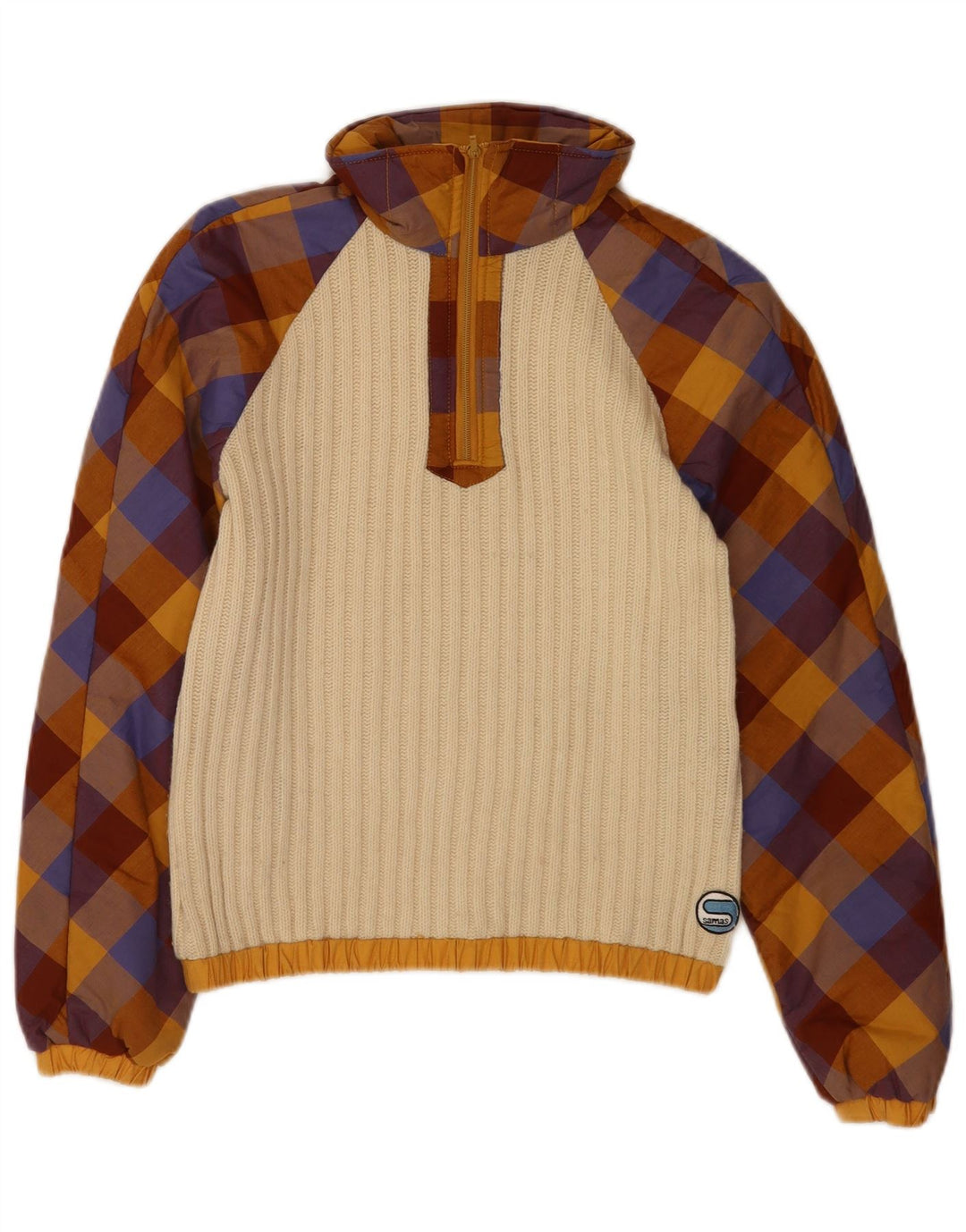 Samas Boys Zip Neck Jumper Sweater 9-10 Years Beige Colourblock Wool