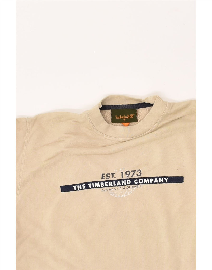 TIMBERLAND Boys Graphic Sweatshirt Jumper 9-10 Years Beige Cotton | Vintage Timberland | Thrift | Second-Hand Timberland | Used Clothing | Messina Hembry 