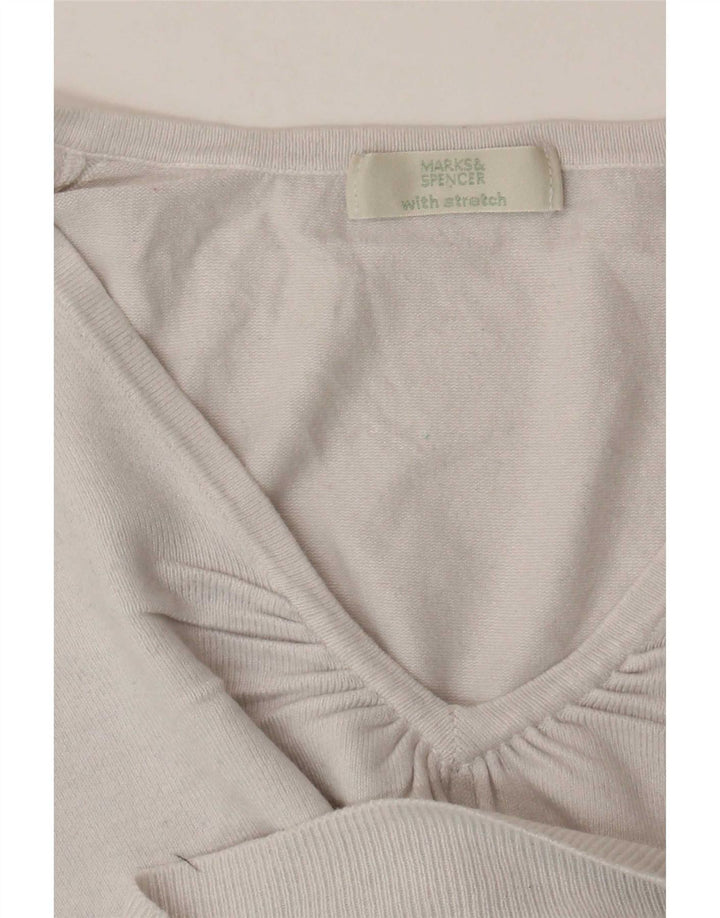 Marks & Spencer Womens 3/4 Sleeve V-Neck Jumper Sweater UK 14 Medium White