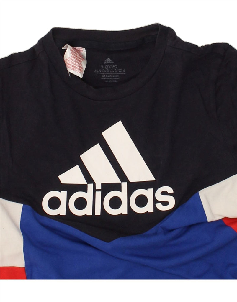 ADIDAS Boys Graphic T-Shirt Top 11-12 Years Blue Colourblock Cotton | Vintage Adidas | Thrift | Second-Hand Adidas | Used Clothing | Messina Hembry 