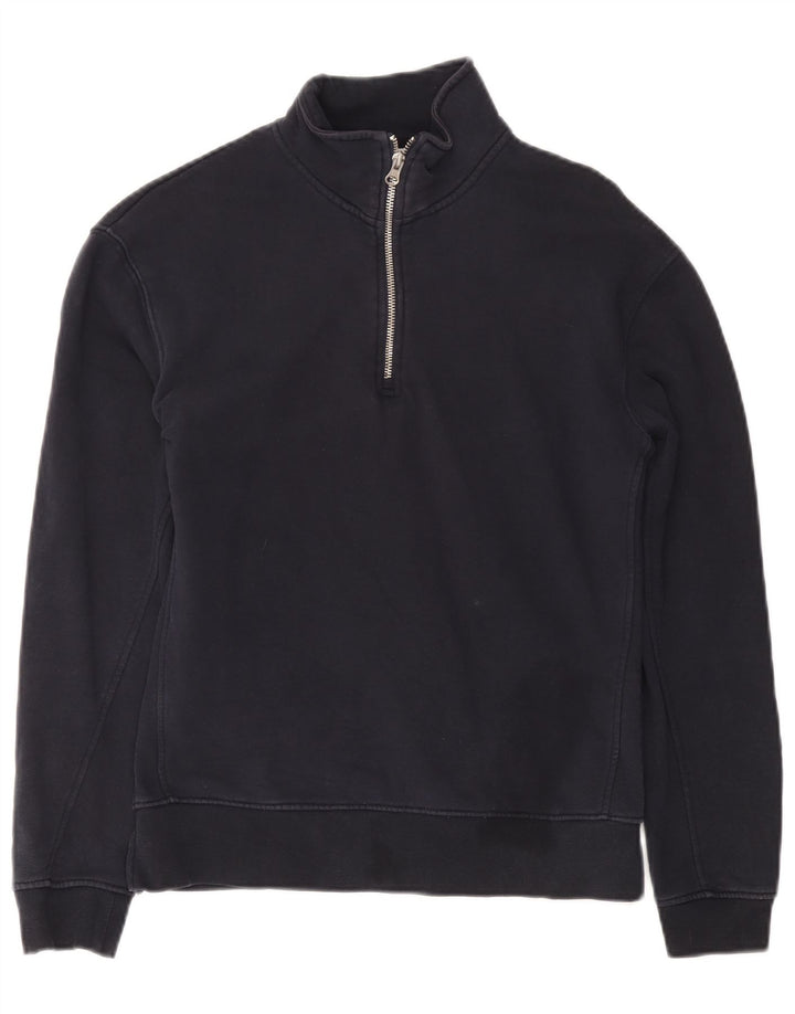 Zara Womens Zip Neck Sweatshirt Jumper UK 10 Small Navy Blue