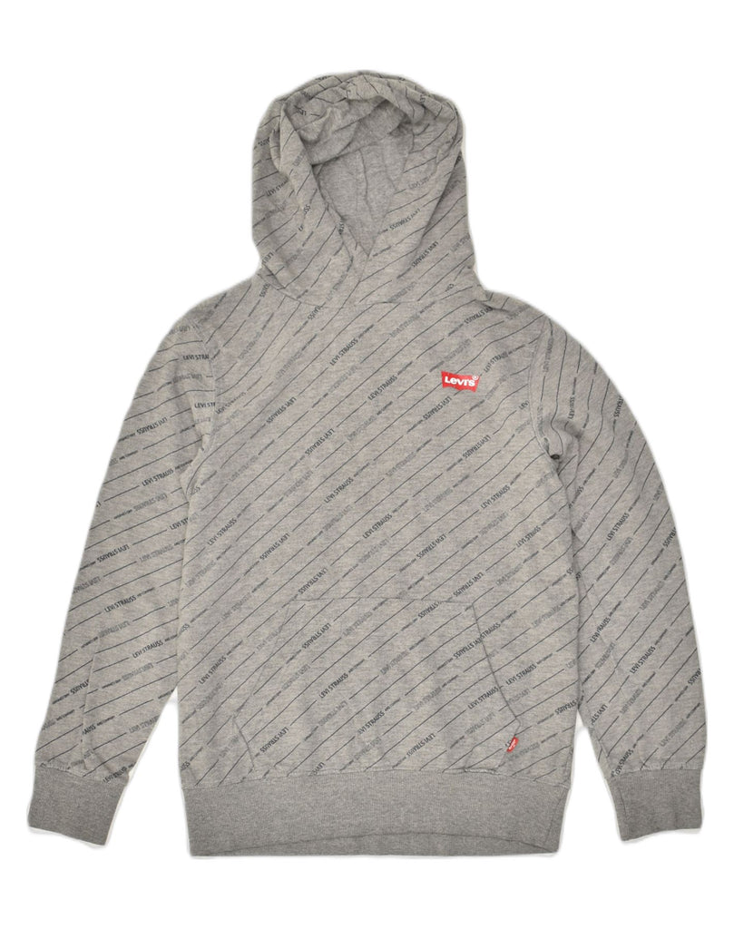 LEVI'S Boys Graphic Hoodie Jumper 14-15 Years Grey Pinstripe Cotton | Vintage Levi's | Thrift | Second-Hand Levi's | Used Clothing | Messina Hembry 