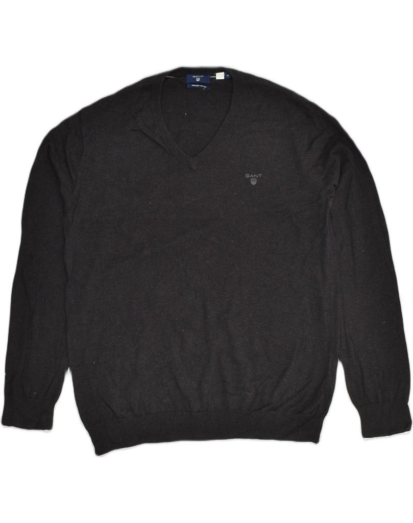 GANT Mens V-Neck Jumper Sweater XL Black Cotton | Vintage Gant | Thrift | Second-Hand Gant | Used Clothing | Messina Hembry 