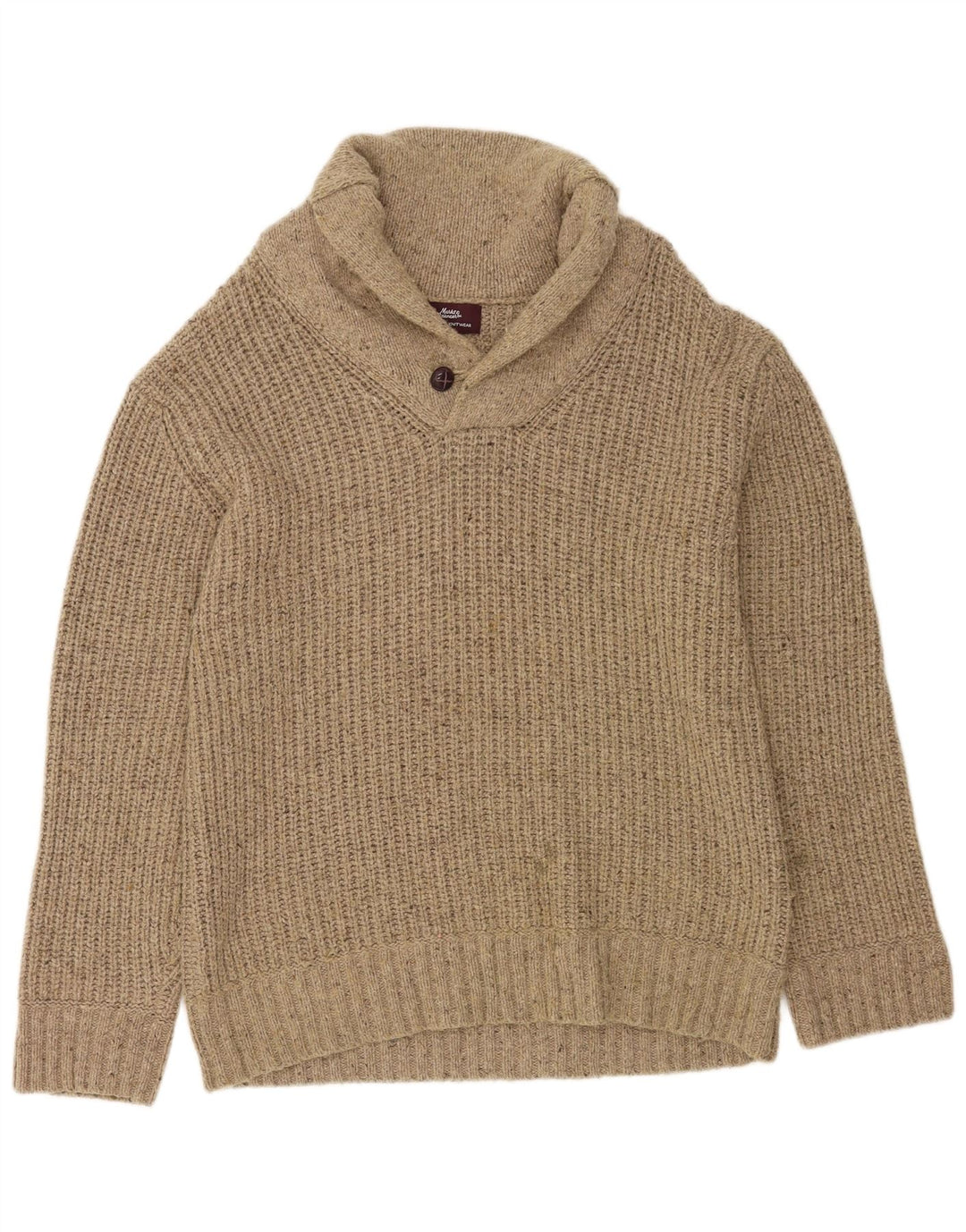 Marks & Spencer Mens Heritage Shawl Neck Jumper Sweater Large Beige Flecked