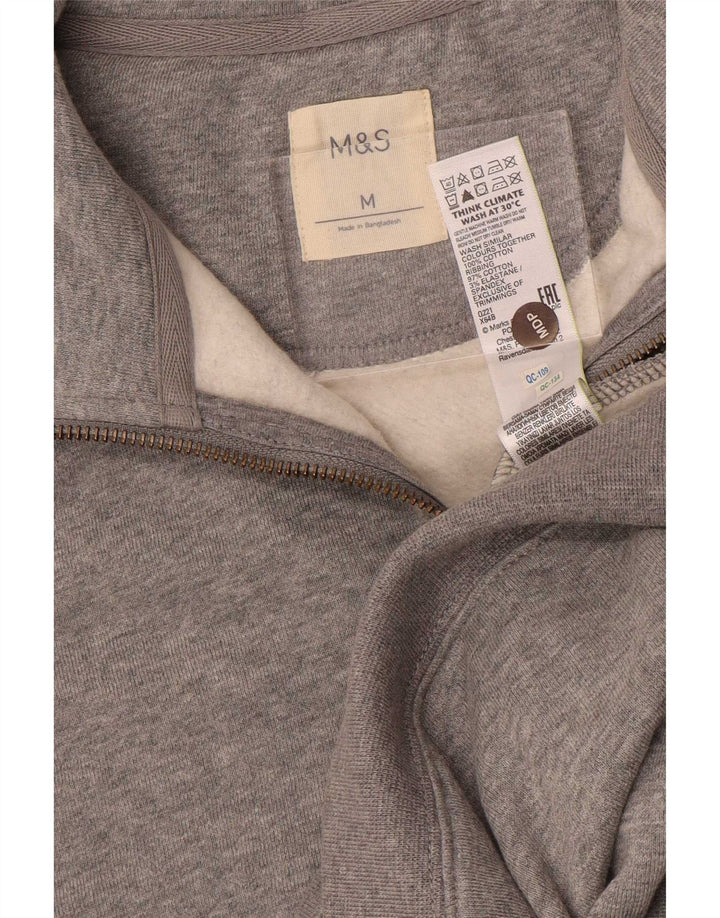 Marks & Spencer Mens Zip Neck Sweatshirt Jumper Medium Grey Flecked Cotton