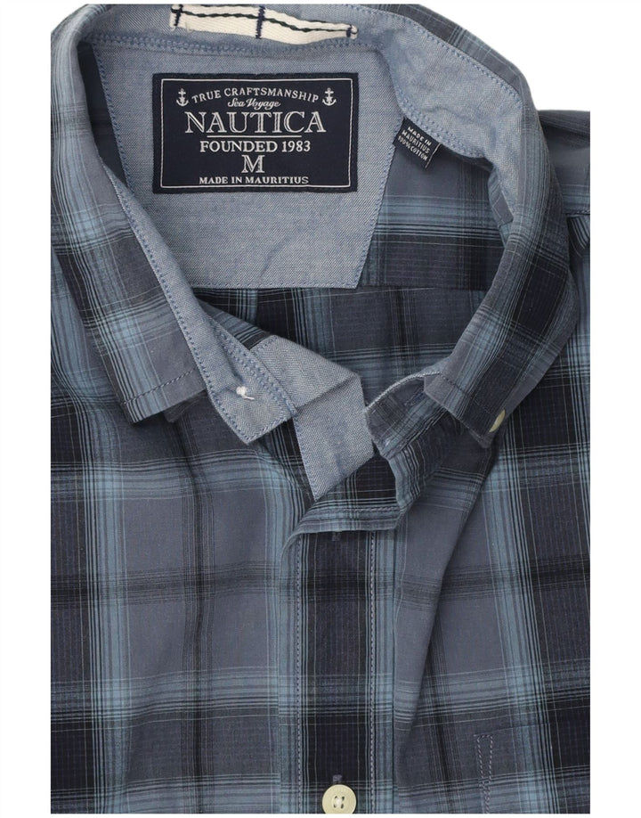 Nautica Mens Shirt Medium Navy Blue Check Cotton
