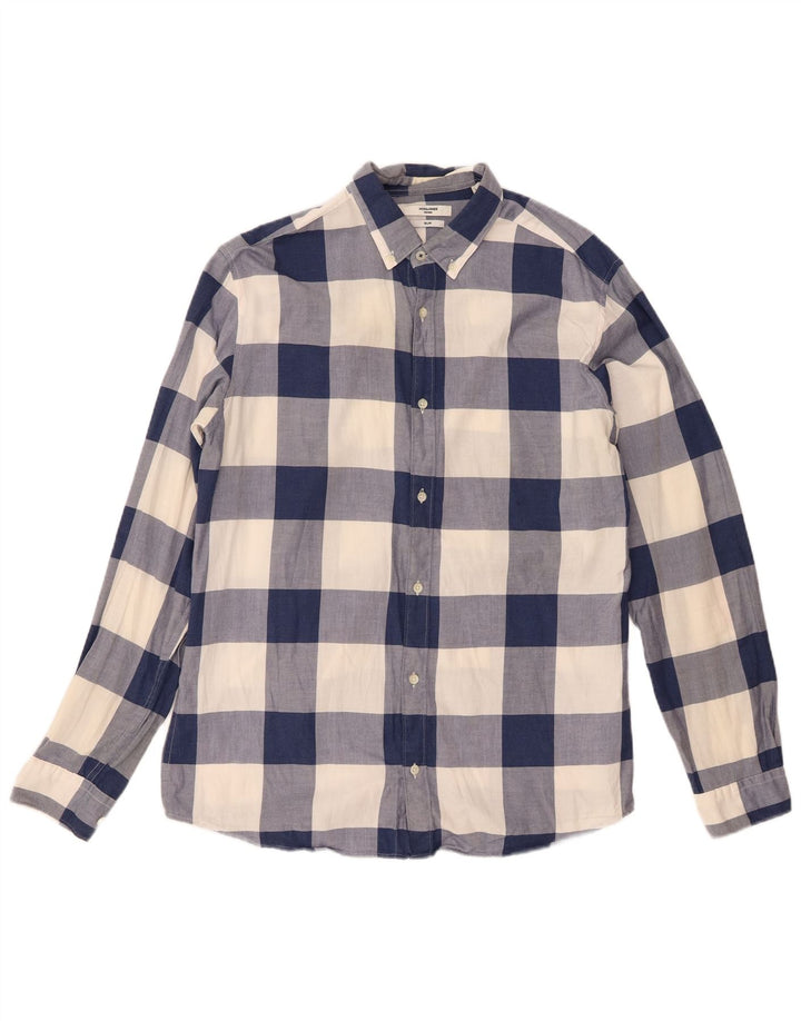 Jack & Jones Mens Slim Fit Flannel Shirt Large Blue Check Cotton