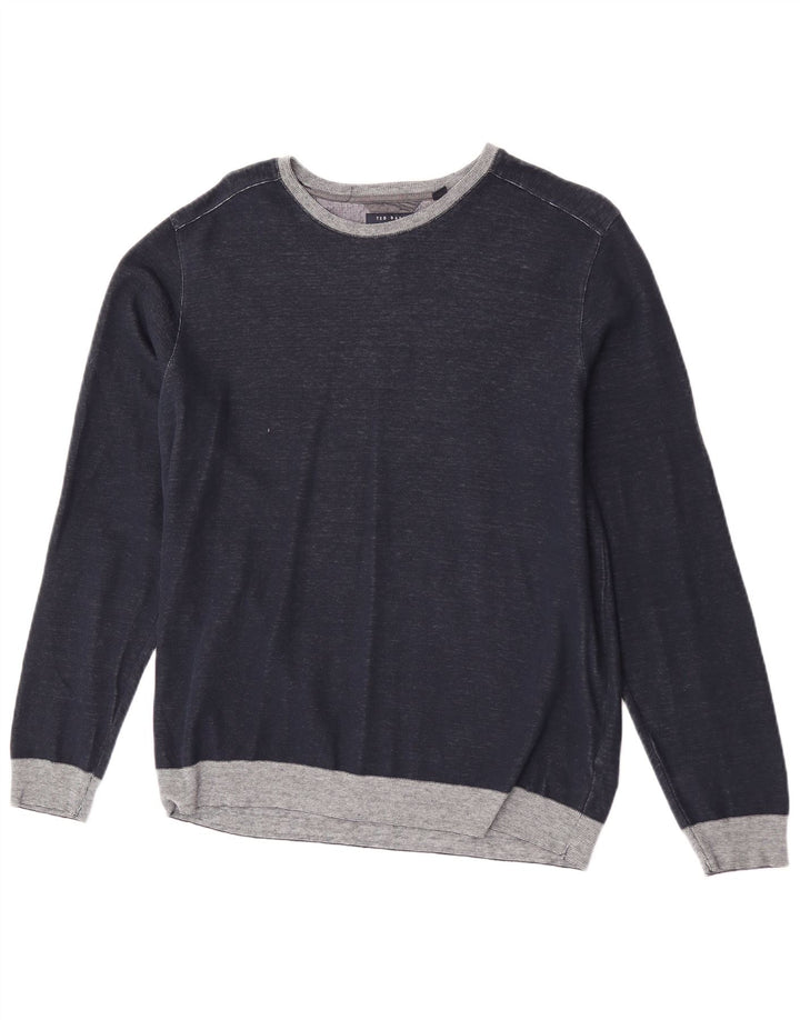 Ted Baker Mens Sweatshirt Jumper Size 4 Large Navy Blue Colourblock Cotton
