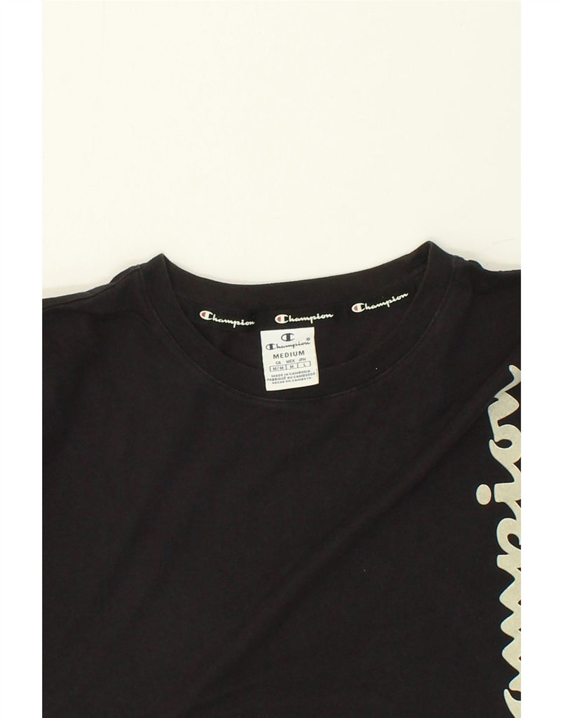 CHAMPION Womens Crop Graphic T-Shirt Top UK 14 Medium Black Cotton Vintage Champion and Second-Hand Champion from Messina Hembry 