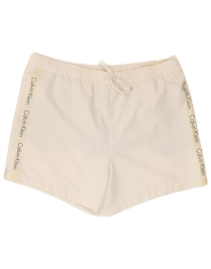 Calvin Klein Mens Graphic Swimming Shorts Large  White Polyester