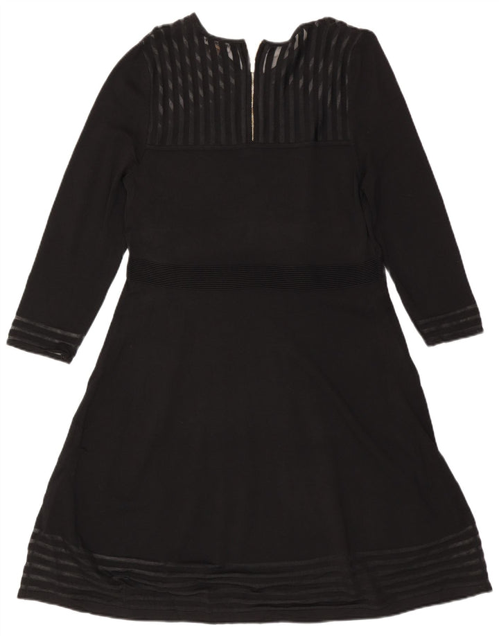 CALVIN KLEIN Womens Long Sleeve A-Line Dress UK 18 XL Black Striped Rayon