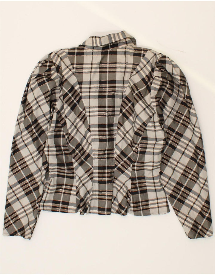 VINTAGE Womens Crop 1 Button Blazer Jacket UK 14 Medium Grey Check Vintage Vintage and Second-Hand Vintage from Messina Hembry 