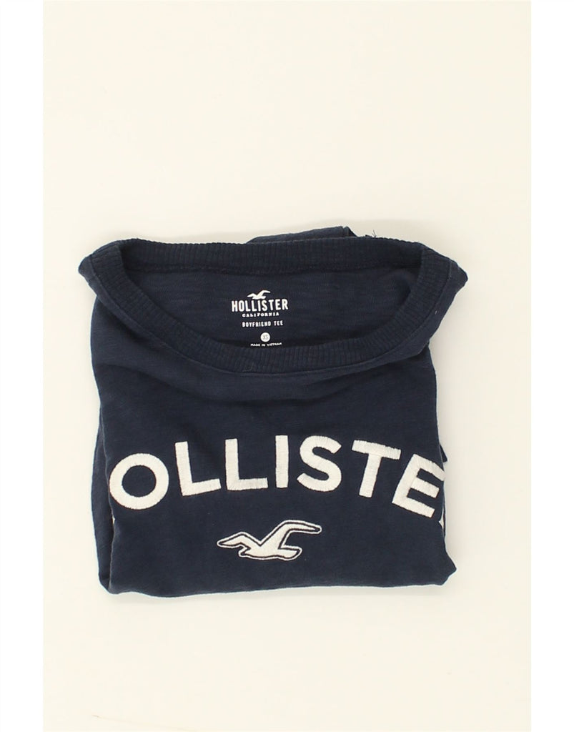 HOLLISTER Womens Boyfriend Graphic Long Sleeve Crop Top UK 6 XS Navy Blue | Vintage Hollister | Thrift | Second-Hand Hollister | Used Clothing | Messina Hembry 