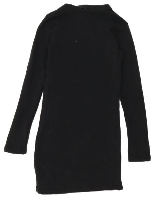 Zara Womens Long Sleeve T-Shirt Dress UK 10 Small Black Cotton