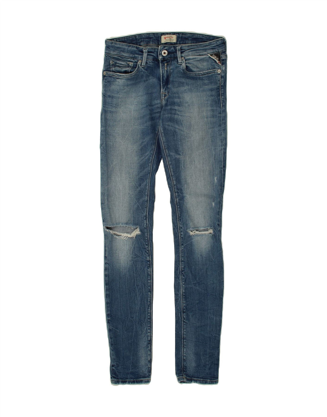 REPLAY Womens Distressed Skinny Jeans W27 L32 Blue Modal Vintage Replay and Second-Hand Replay from Messina Hembry 