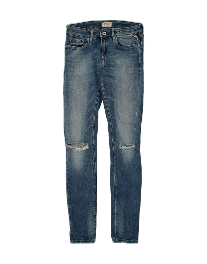 REPLAY Womens Distressed Skinny Jeans W27 L32 Blue Modal Vintage Replay and Second-Hand Replay from Messina Hembry 