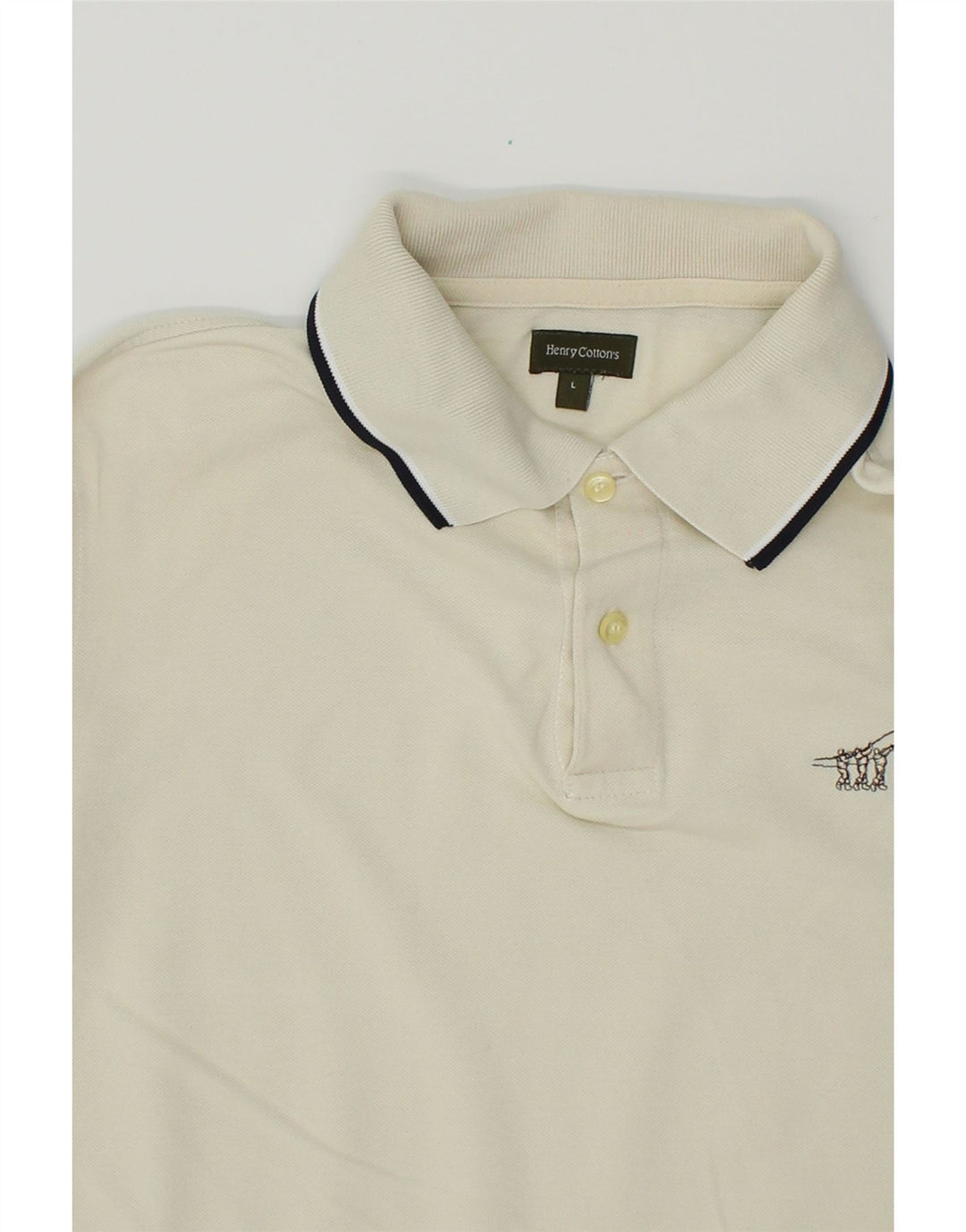 HENRY COTTONS Mens Polo Shirt Large Off White Cotton Vintage Henry Cottons and Second-Hand Henry Cottons from Messina Hembry 