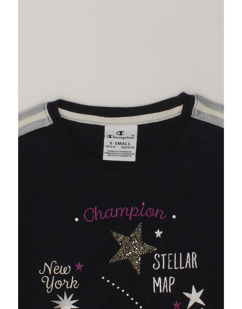 CHAMPION Girls Graphic Long Sleeve T-Shirt Dress 5-6 Years XS Navy Blue | Vintage Champion | Thrift | Second-Hand Champion | Used Clothing | Messina Hembry 