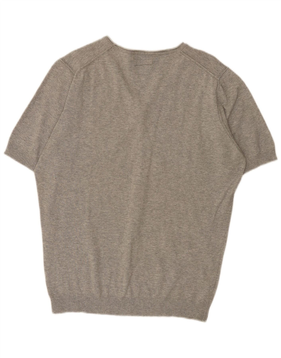 Zara Mens Short Sleeve V-Neck Jumper Sweater Large Grey Flecked