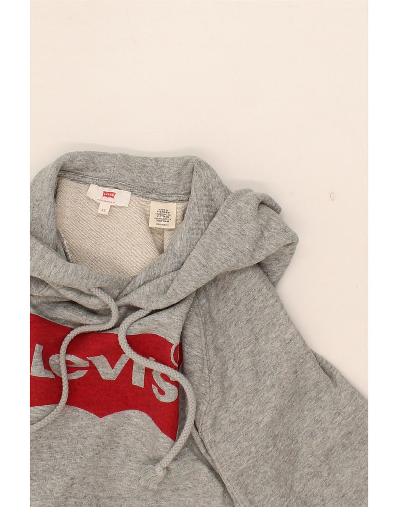 LEVI'S Womens Graphic Hoodie Jumper UK 6 XS Grey Cotton Vintage Levi's and Second-Hand Levi's from Messina Hembry 