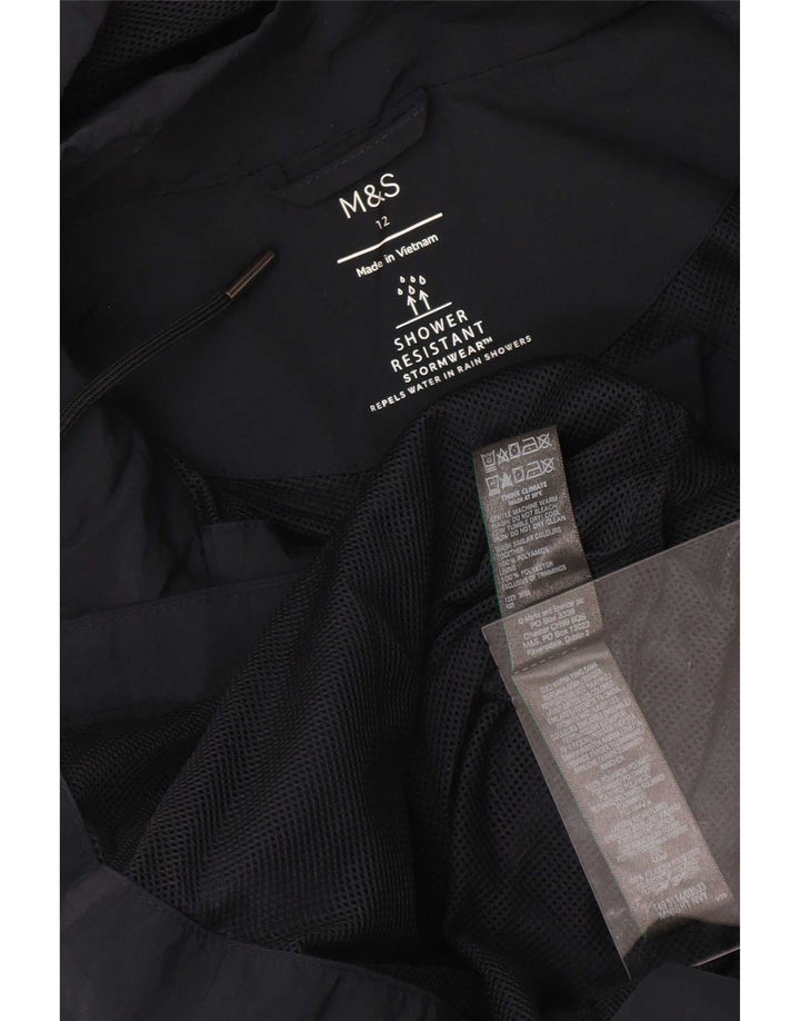 Marks & Spencer Womens Hooded Rain Jacket UK 12 Medium Navy Blue Polyamide