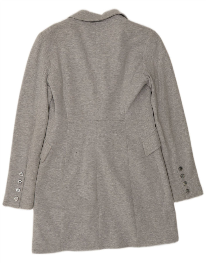 Zara Womens Longline 1 Button Blazer Jacket UK 12 Medium Grey Cotton
