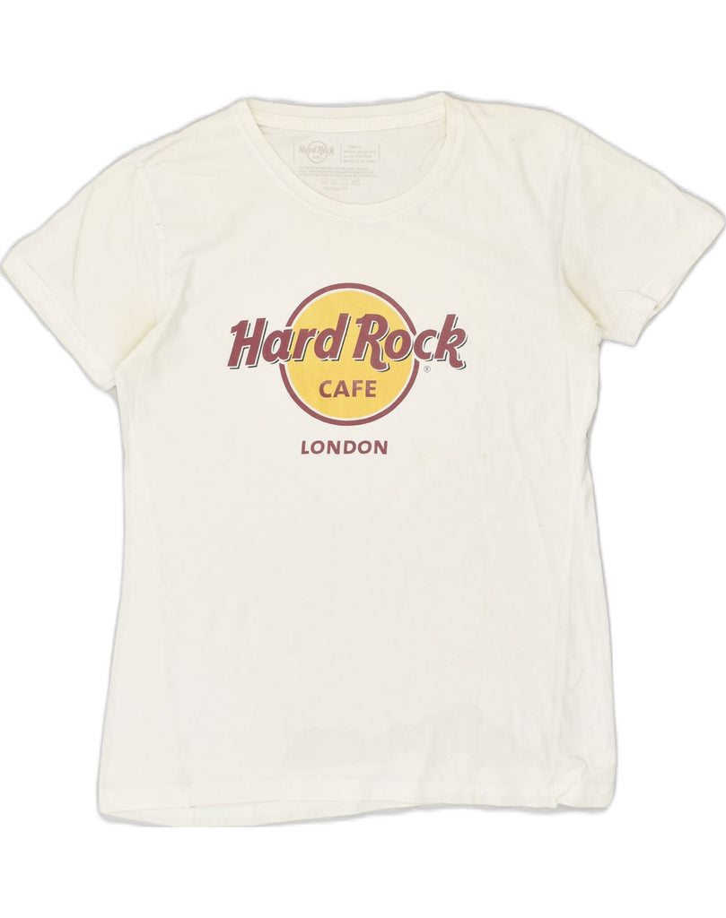 HARD ROCK CAFE Womens London Graphic T-Shirt Top UK 10 Small White Cotton | Vintage Hard Rock Cafe | Thrift | Second-Hand Hard Rock Cafe | Used Clothing | Messina Hembry 