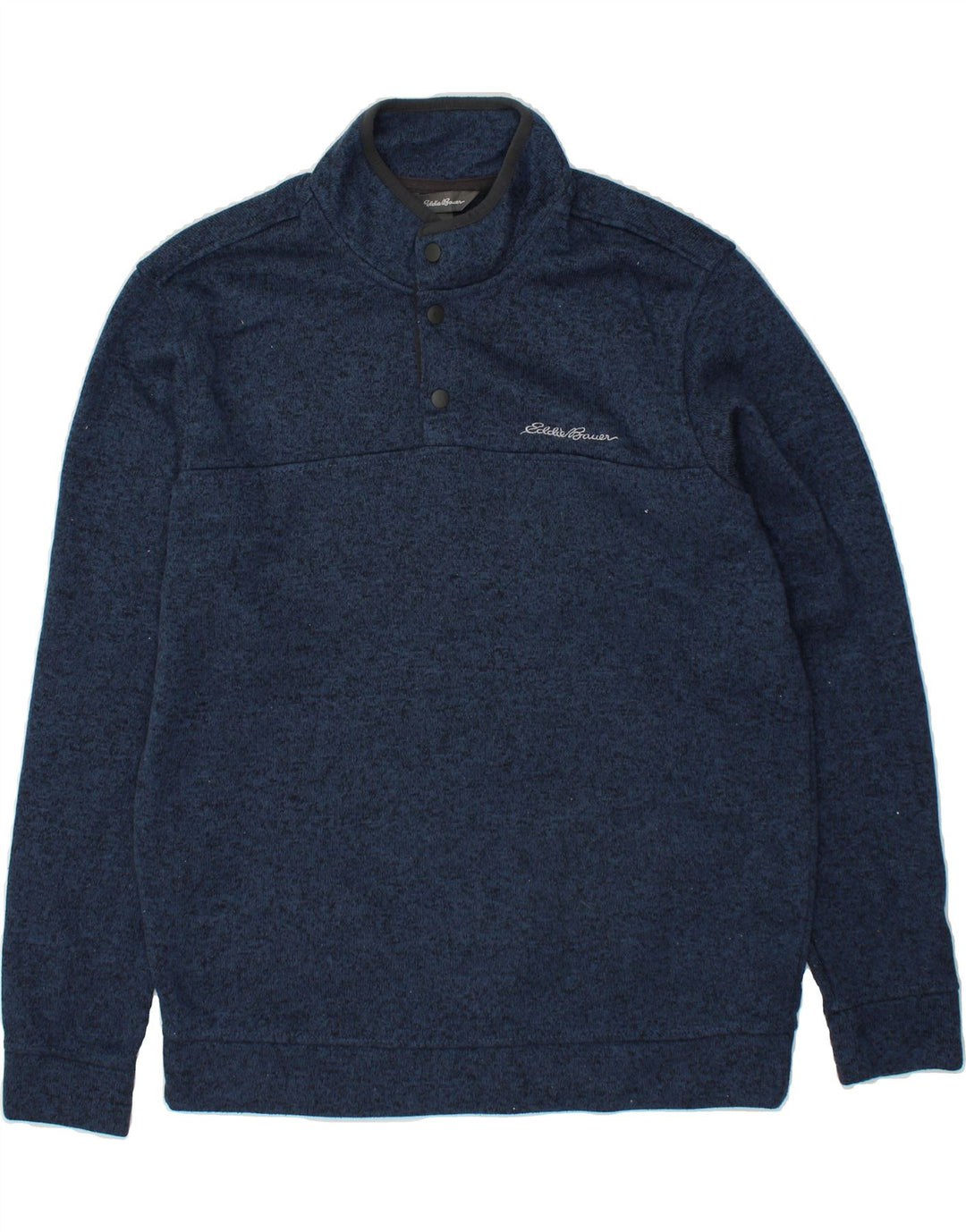EDDIE BAUER Mens Button Neck Sweatshirt Jumper Large Navy Blue Flecked Vintage Eddie Bauer and Second-Hand Eddie Bauer from Messina Hembry 