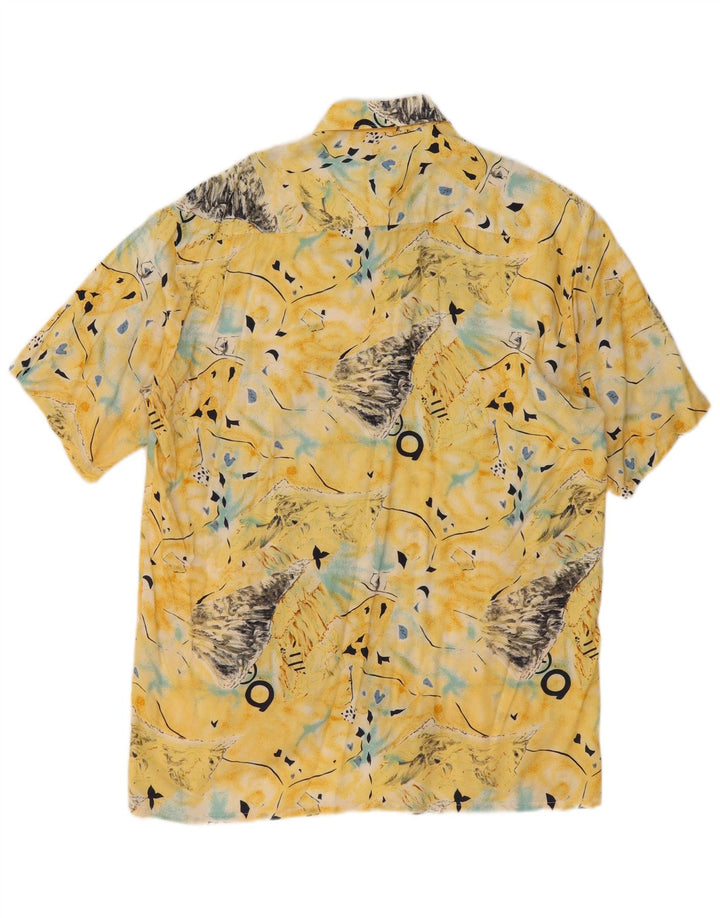 ALPENLAND Mens Abstract Pattern Short Sleeve Shirt Size 39 Medium Yellow