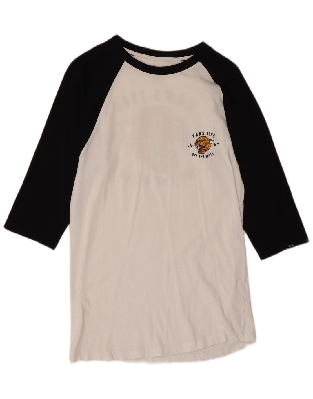 VANS Womens Slim Fit Graphic Top 3/4 Sleeve UK 10 Small White Colourblock