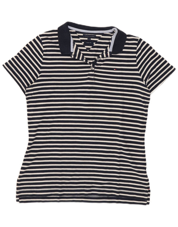 Tommy Hilfiger Womens Classic Fit Polo Shirt UK 12 Medium Navy Blue Striped
