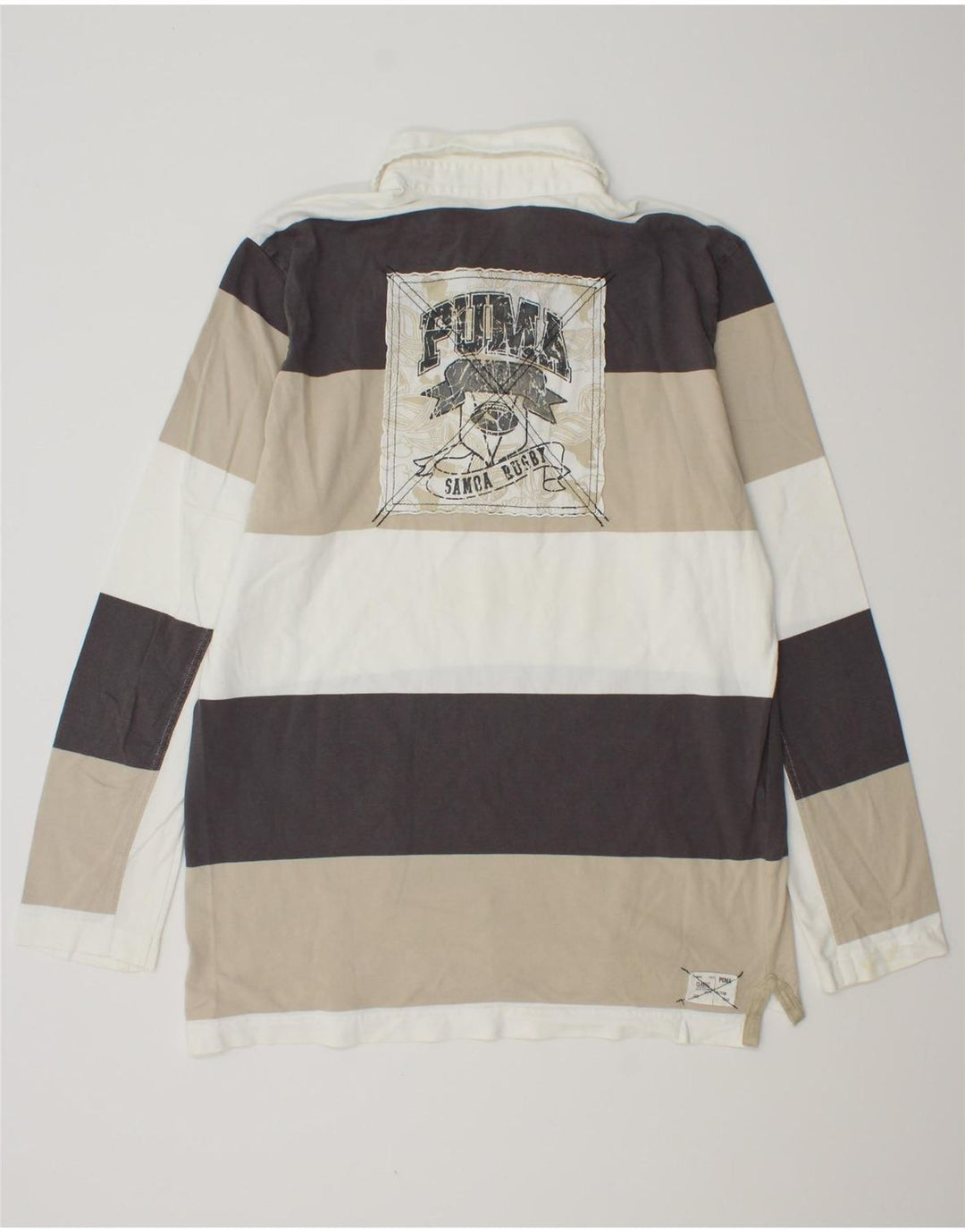 PUMA Mens Graphic Long Sleeve Rugby Polo Shirt Large Multicoloured Striped