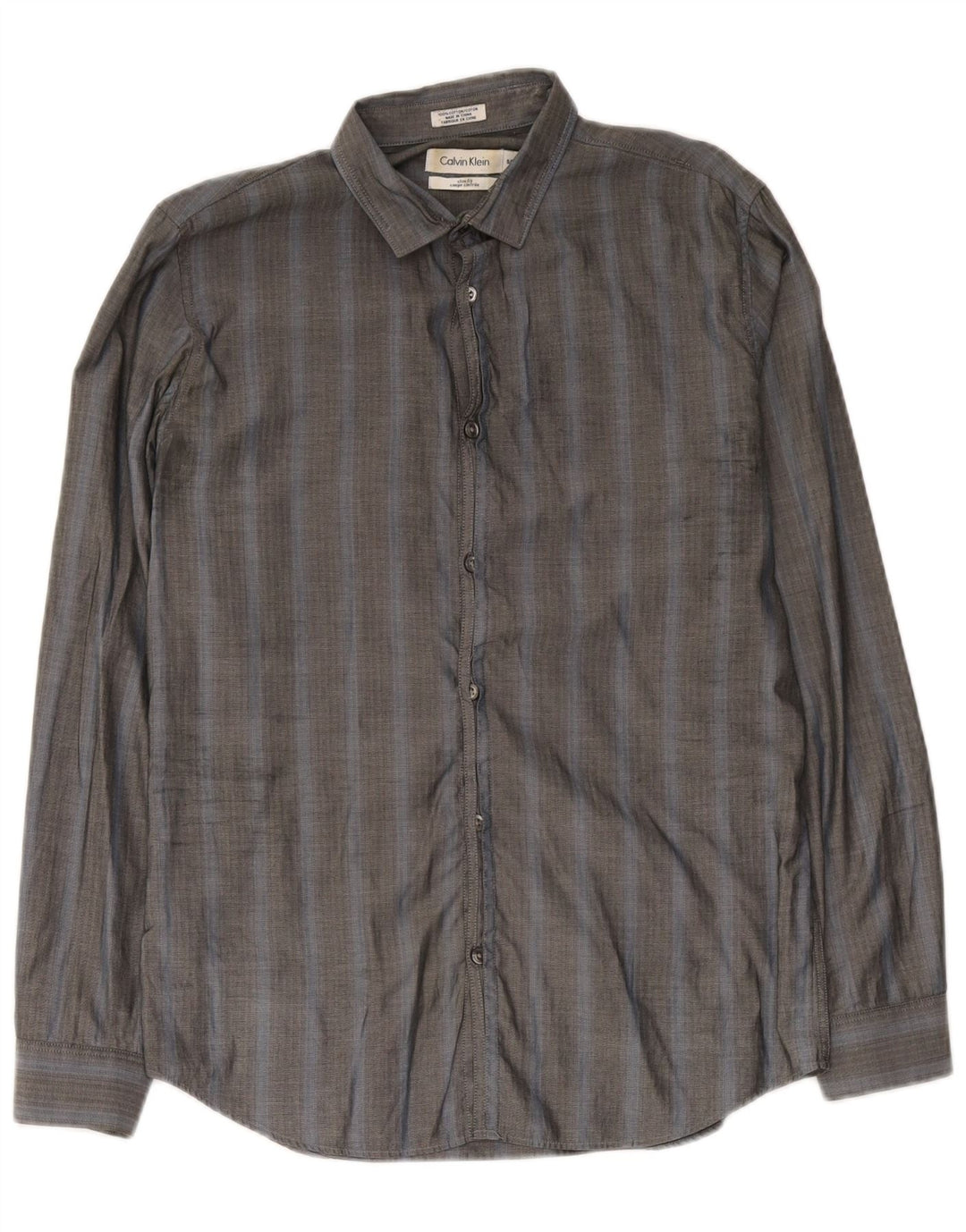 Calvin Klein Mens Slim Fit Shirt Small Grey Herringbone Cotton