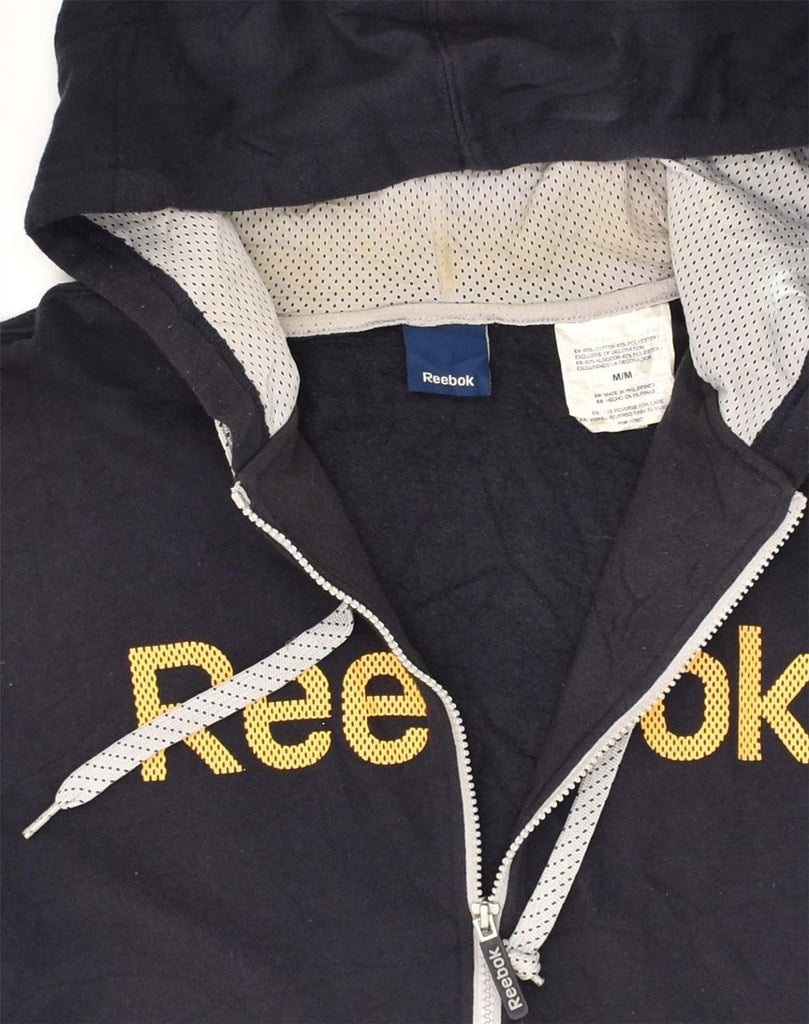 REEBOK Mens Graphic Zip Hoodie Sweater Medium Navy Blue Cotton | Vintage Reebok | Thrift | Second-Hand Reebok | Used Clothing | Messina Hembry 