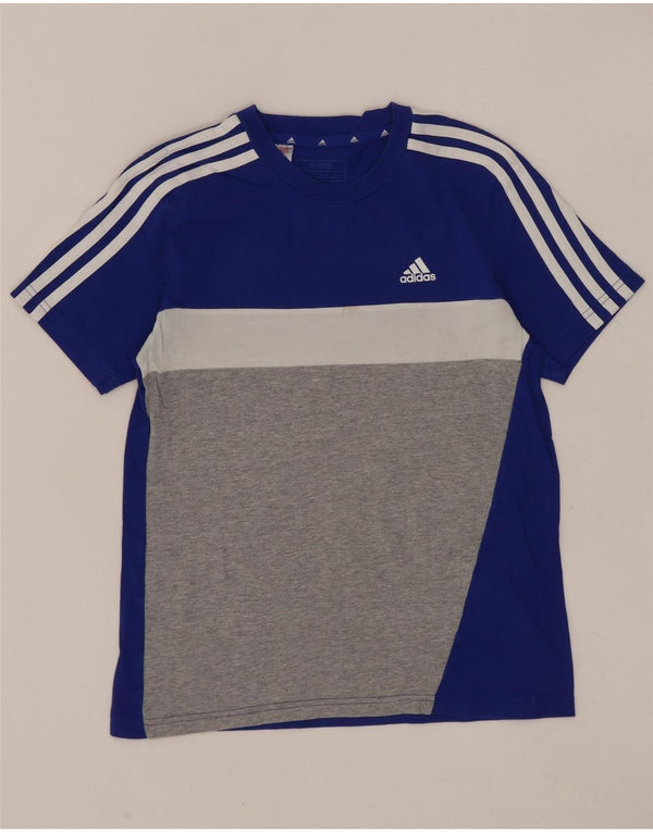 Adidas Boys T-Shirt Top 11-12 Years Blue Colourblock Cotton