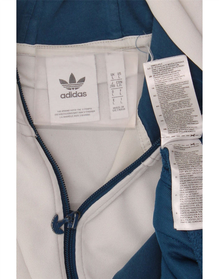 Adidas Mens Zip Hoodie Sweater Large Blue Colourblock Polyester