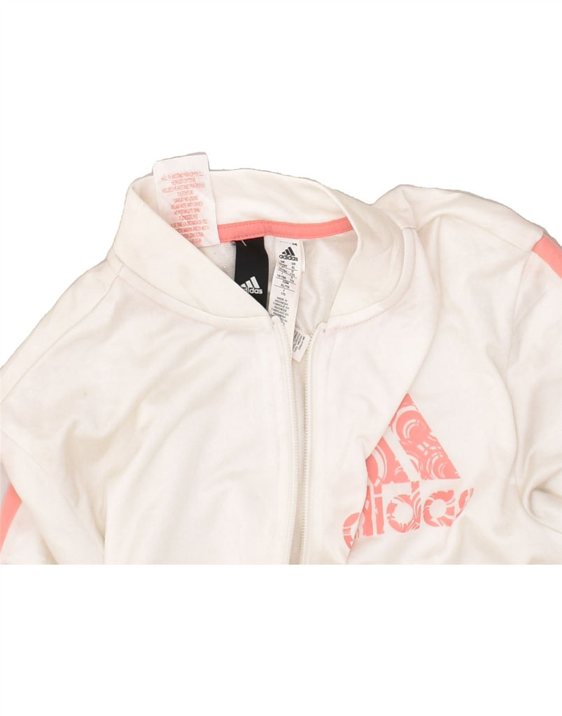 ADIDAS Girls Graphic Tracksuit Top Jacket 14-15 Years White Polyester | Vintage Adidas | Thrift | Second-Hand Adidas | Used Clothing | Messina Hembry 