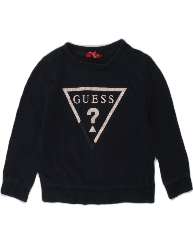 GUESS Girls Graphic Sweatshirt Jumper 3-4 Years Navy Blue | Vintage Guess | Thrift | Second-Hand Guess | Used Clothing | Messina Hembry 