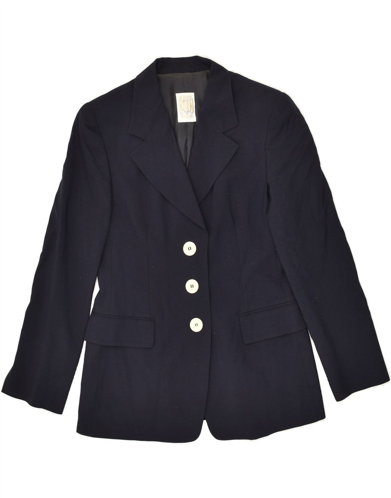 FERRE Womens 3 Button Blazer Jacket UIK 14 Medium Navy Blue | Vintage Ferre | Thrift | Second-Hand Ferre | Used Clothing | Messina Hembry 