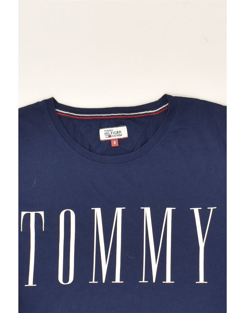 TOMMY HILFIGER Womens Graphic T-Shirt Top UK 10 Small Navy Blue Cotton | Vintage Tommy Hilfiger | Thrift | Second-Hand Tommy Hilfiger | Used Clothing | Messina Hembry 