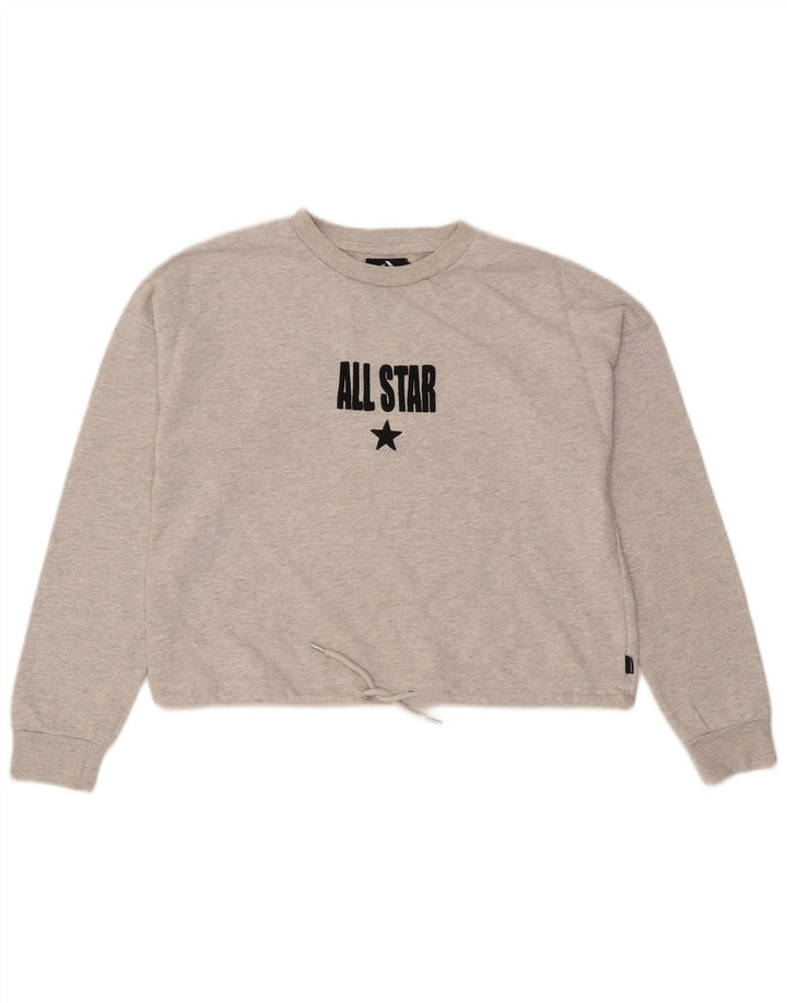 CONVERSE Womens Crop Graphic Sweatshirt Jumper UK 16 Large Grey Cotton