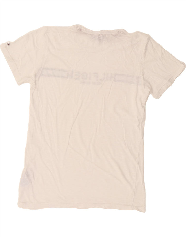 TOMMY HILFIGER Mens Graphic T-Shirt Top Small White Cotton Vintage Tommy Hilfiger and Second-Hand Tommy Hilfiger from Messina Hembry 