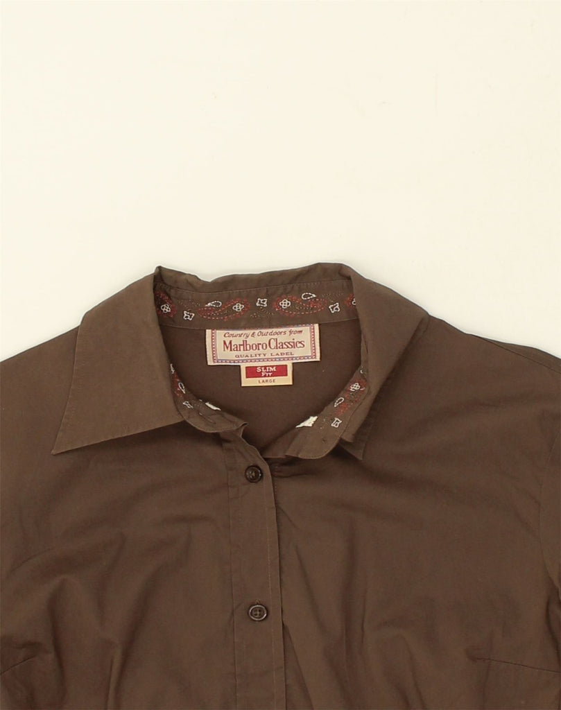 MARLBORO CLASSICS Womens Outdoor Slim Fit Shirt UK 16 Large Brown Cotton | Vintage Marlboro Classics | Thrift | Second-Hand Marlboro Classics | Used Clothing | Messina Hembry 