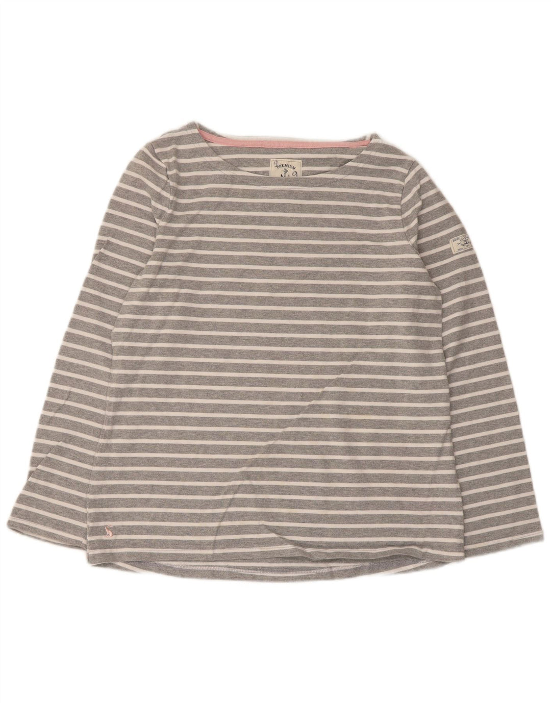 Joules Womens Top Long Sleeve UK 14 Large Grey Striped Cotton