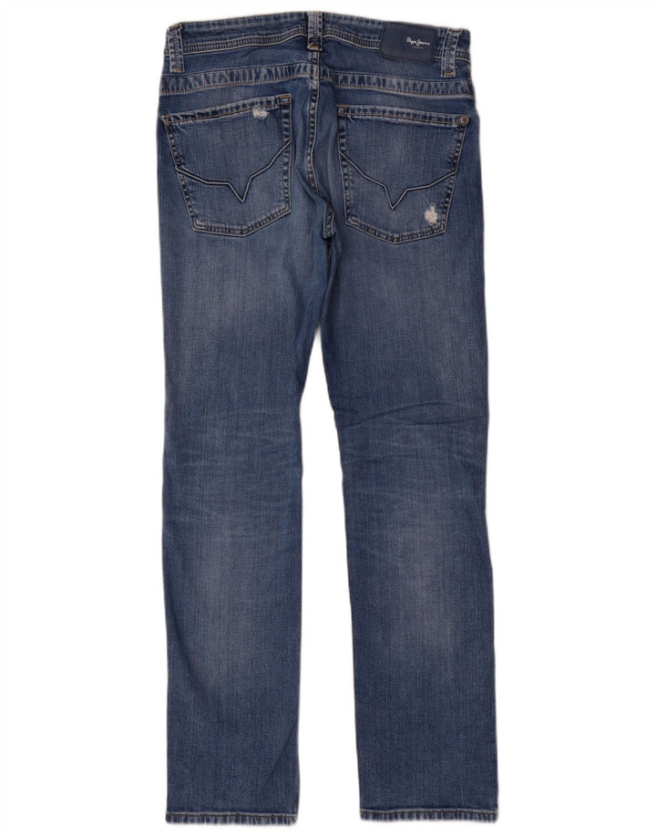 PEPE Jeans Mens Distressed Regular Straight Jeans W32 L32 Blue Cotton